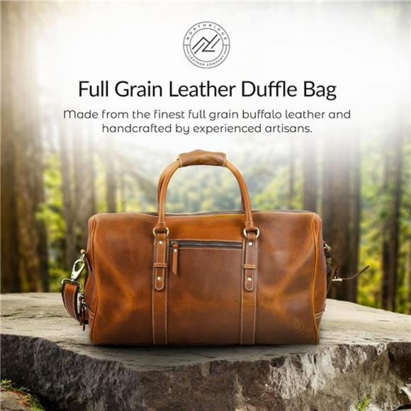 Premium Full-Grain Leather Duffle Bag TSA Approved Carry-On Travel Bag